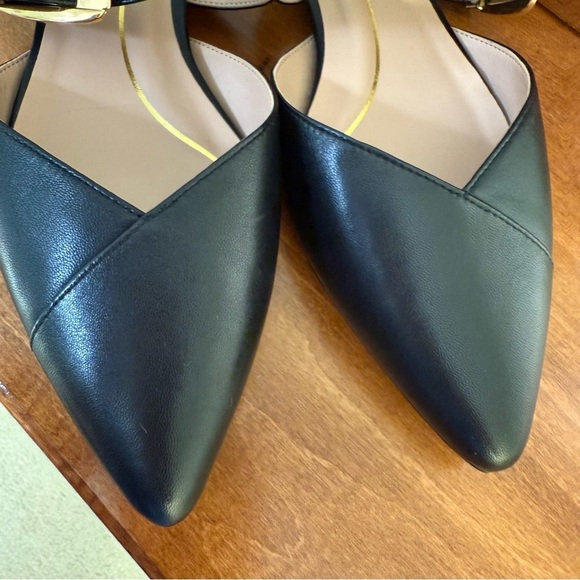 NWOT Cole Haan Vandam gold Buckle flat mules black leather woman’s 9 shoes new - Picture 8 of 8